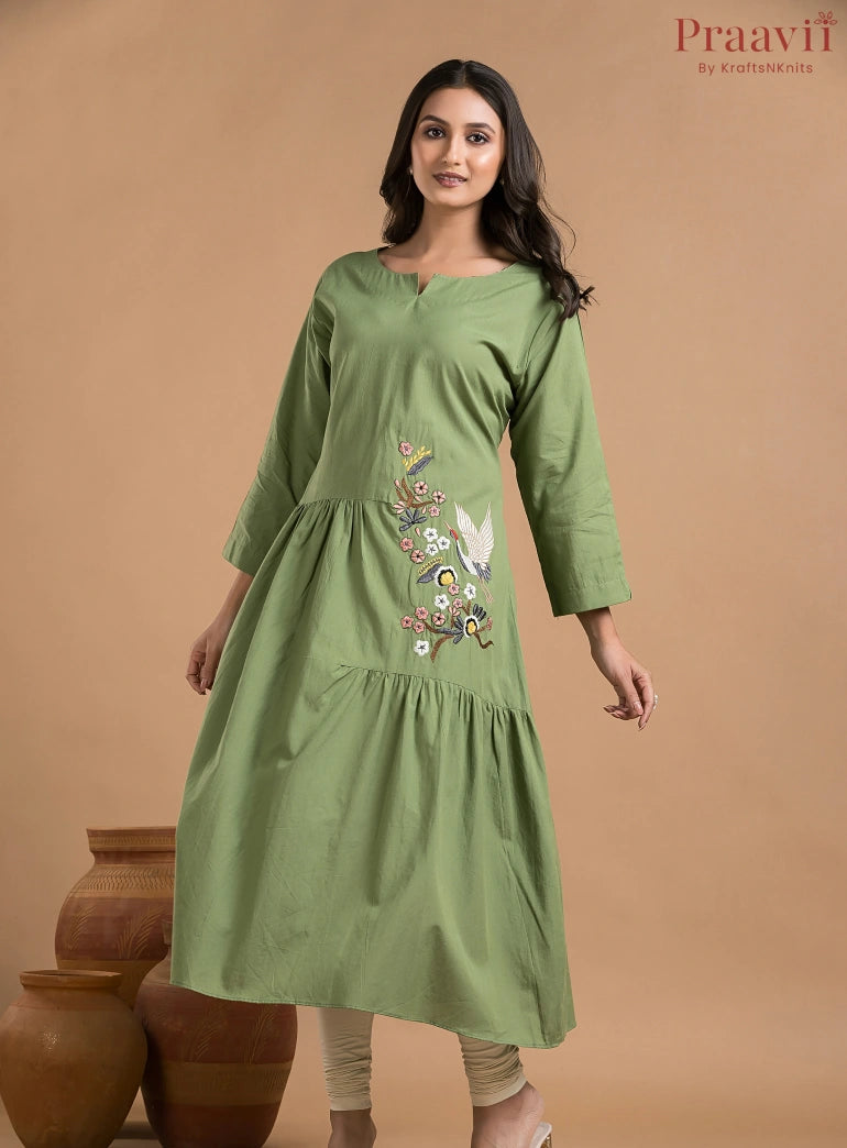 Apple Green Cotton Kurti