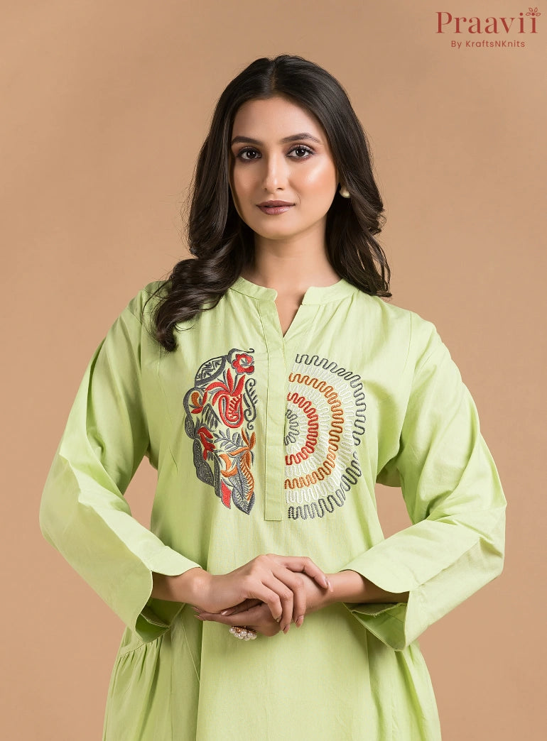 Green Indowestern with Embroidery