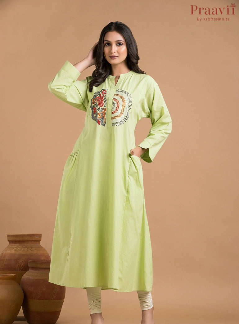 Green Indowestern with Embroidery