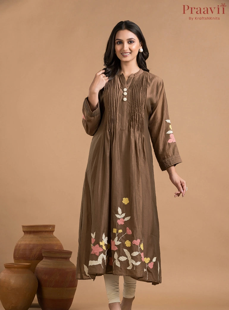 Brown Mul Chanderi Dress