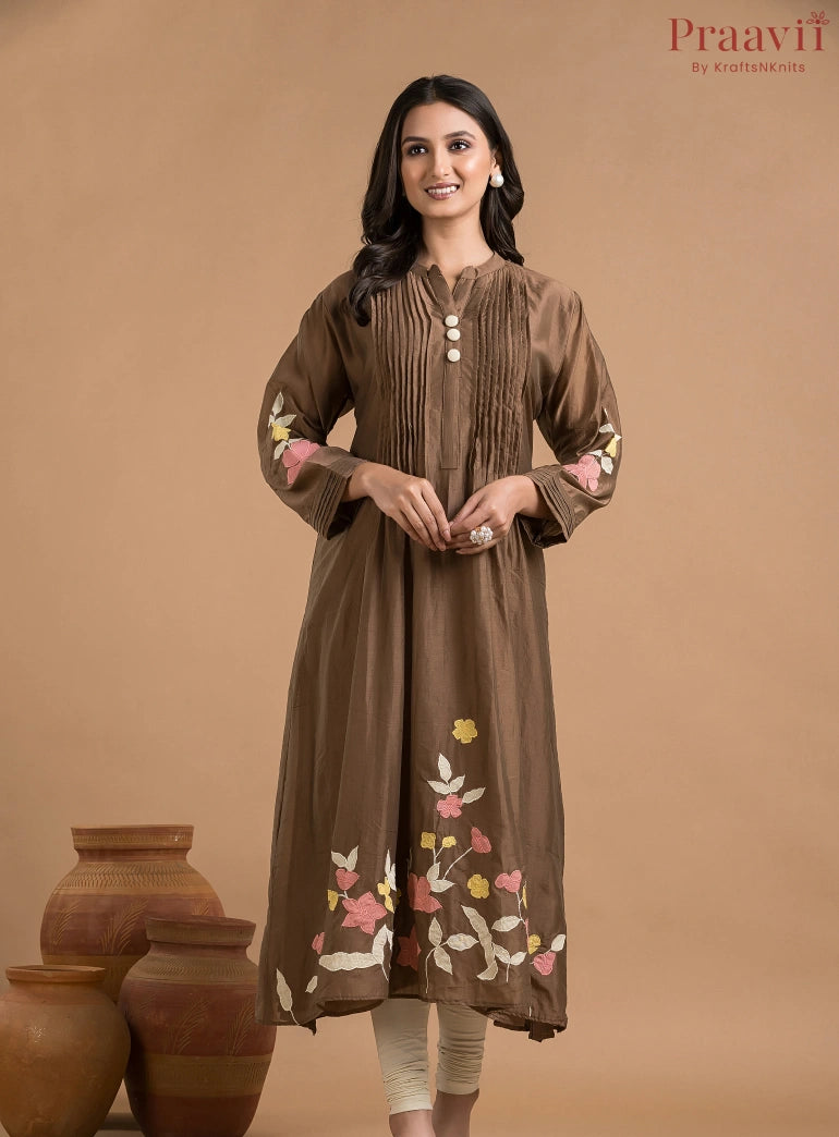 Brown Mul Chanderi Dress