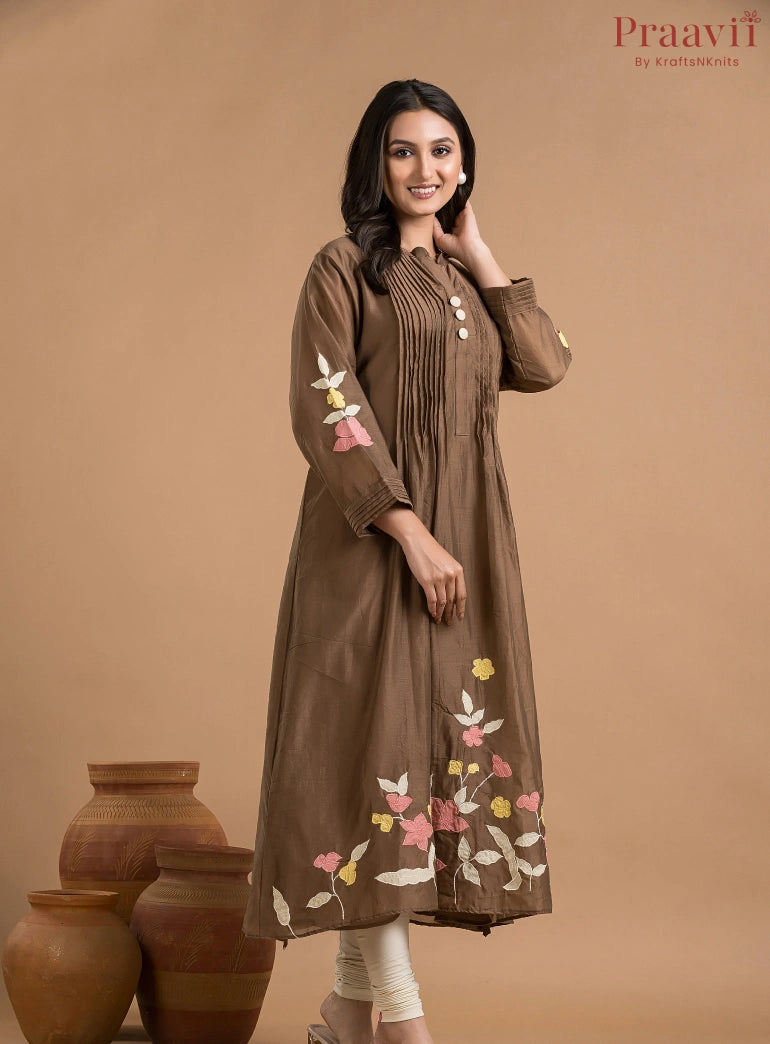 Brown Mul Chanderi Dress