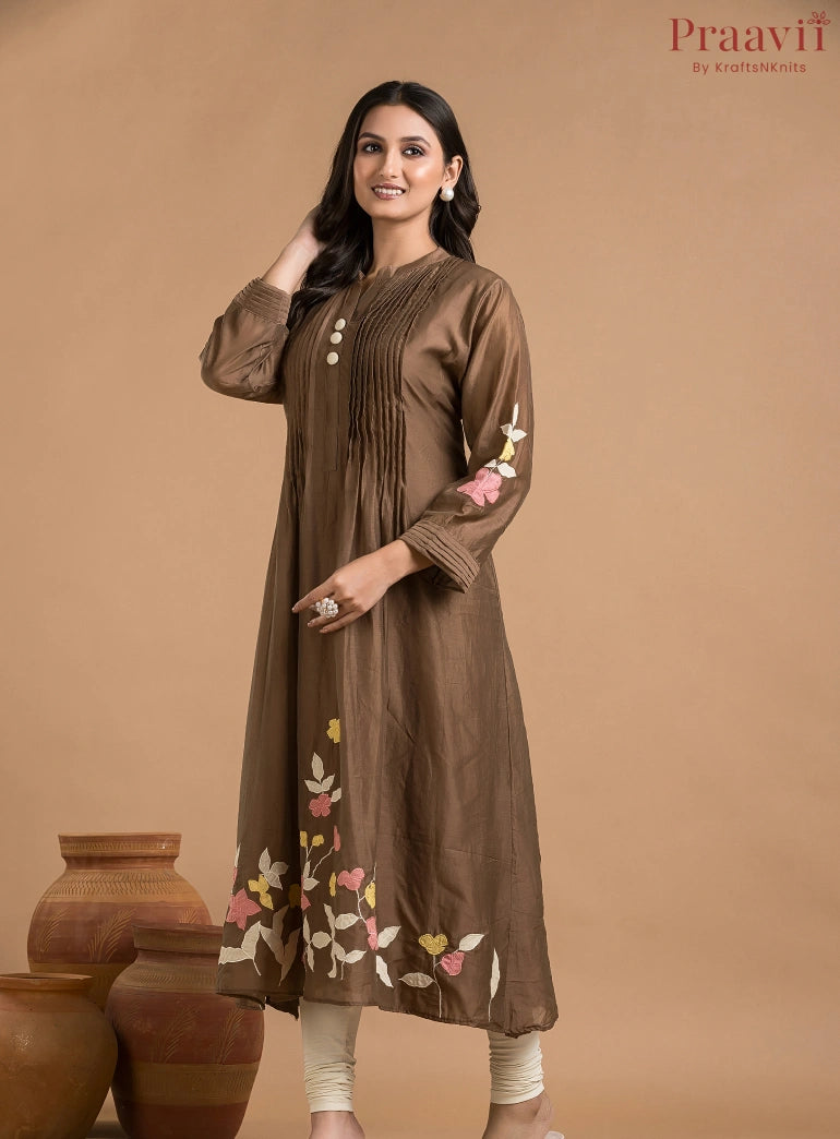 Brown Mul Chanderi Dress