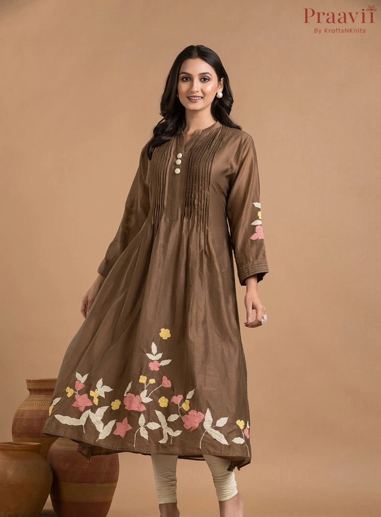 Brown Mul Chanderi Dress