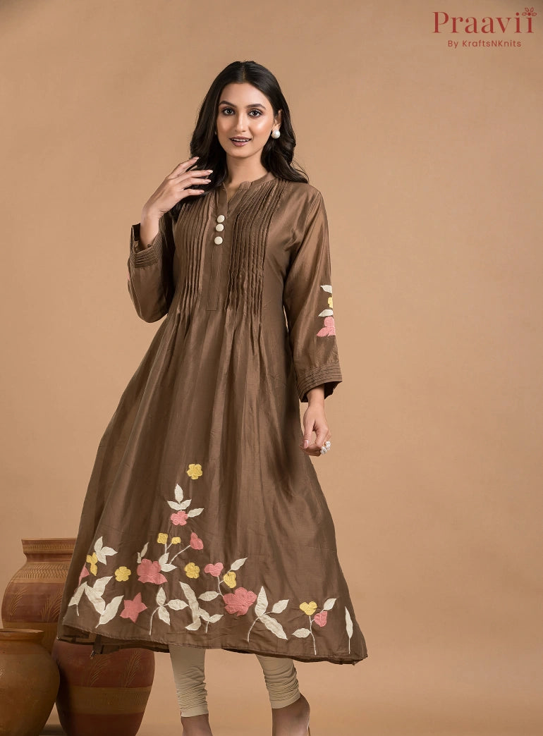Brown Mul Chanderi Dress