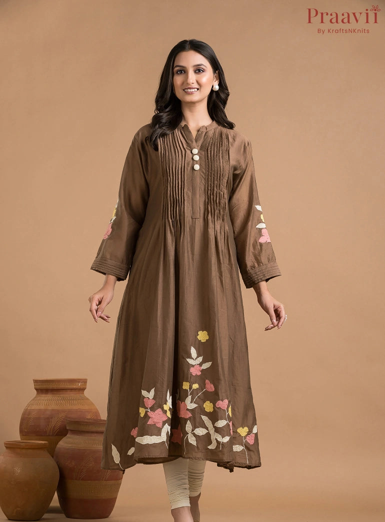 Brown Mul Chanderi Dress