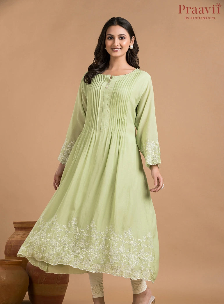 Light Green Mul Chanderi Dress