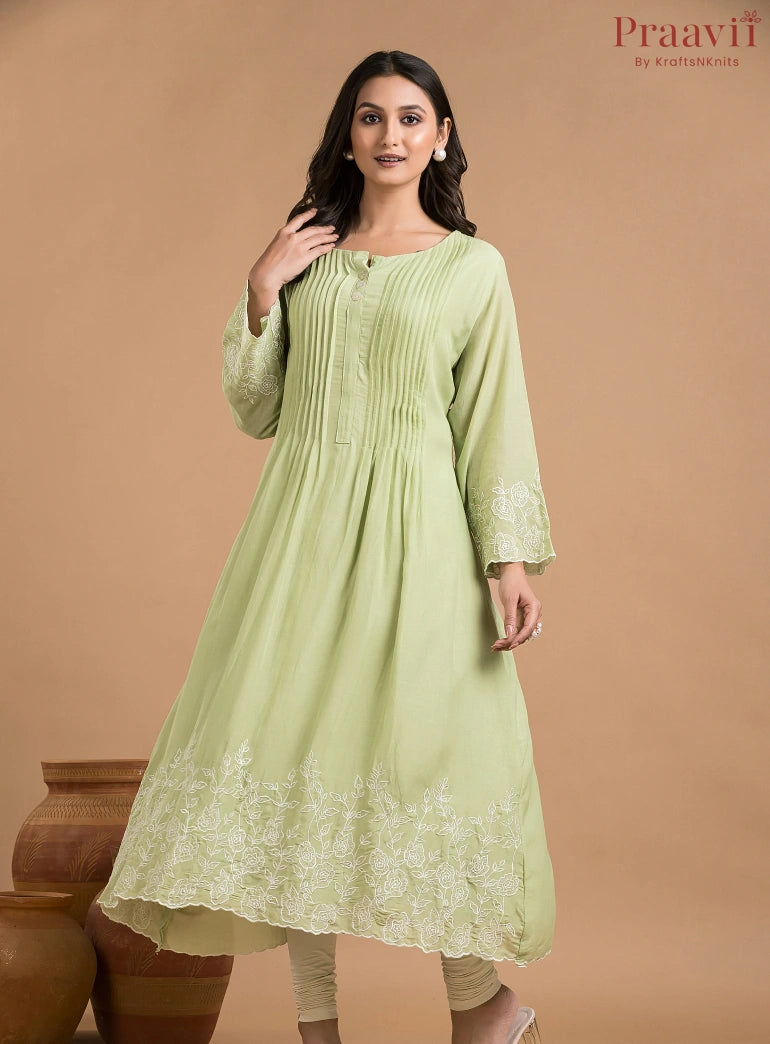 Light Green Mul Chanderi Dress