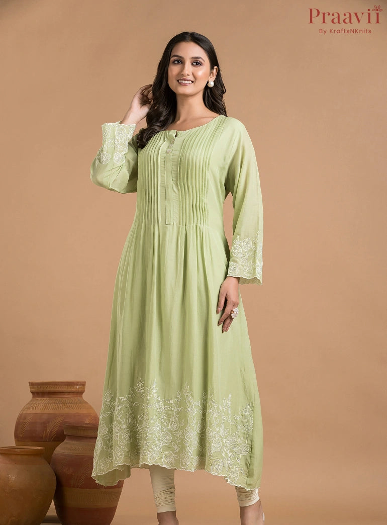 Light Green Mul Chanderi Dress
