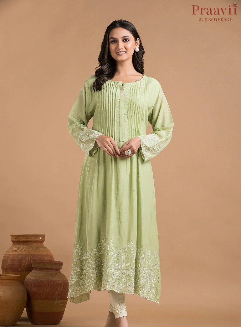 Light Green Mul Chanderi Dress