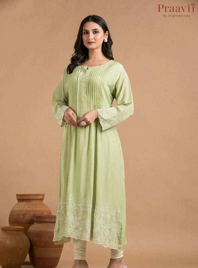 Light Green Mul Chanderi Dress