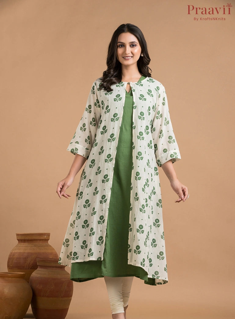 Green & White Shrug with a Sleeveless Inner