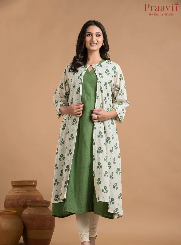 Green & White Shrug with a Sleeveless Inner