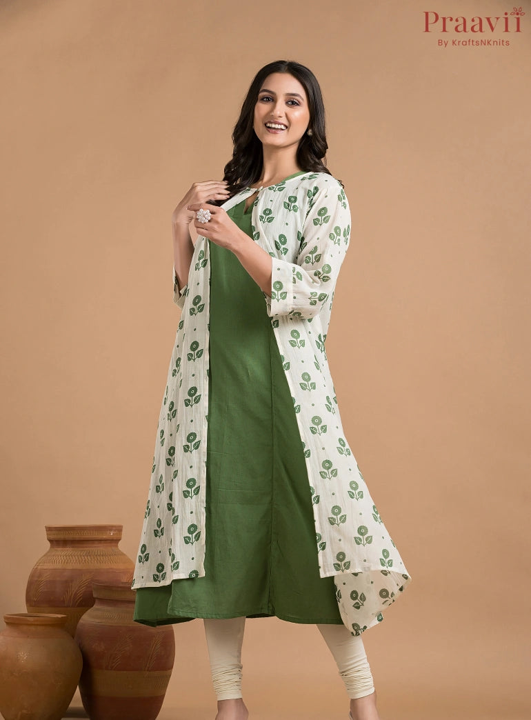 Green & White Shrug with a Sleeveless Inner