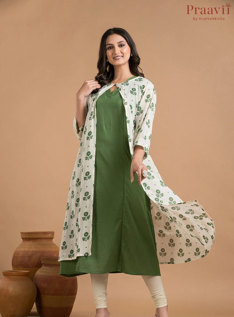 Green & White Shrug with a Sleeveless Inner