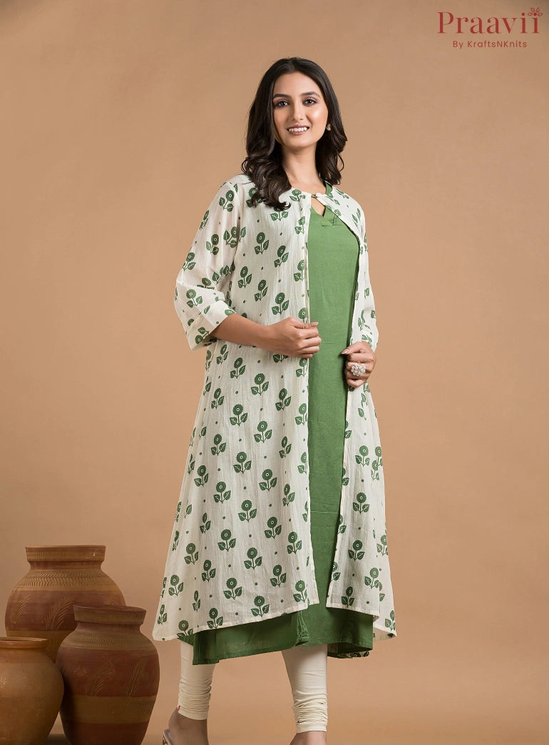 Green & White Shrug with a Sleeveless Inner