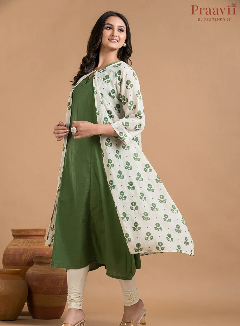 Green & White Shrug with a Sleeveless Inner