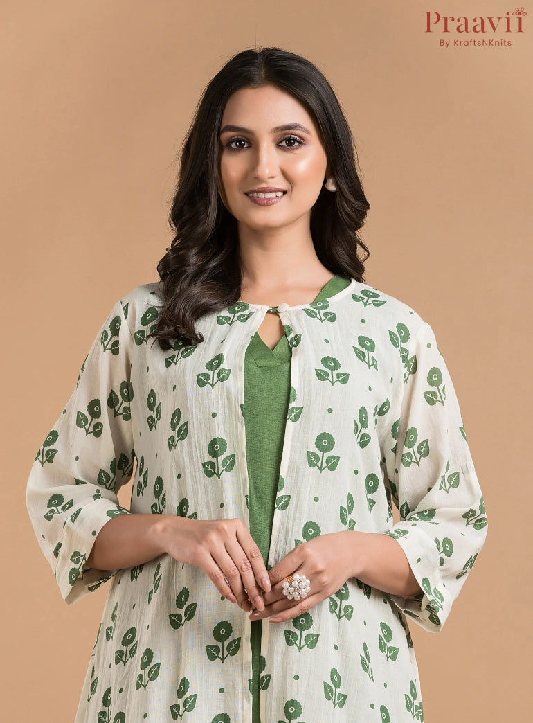 Green & White Shrug with a Sleeveless Inner