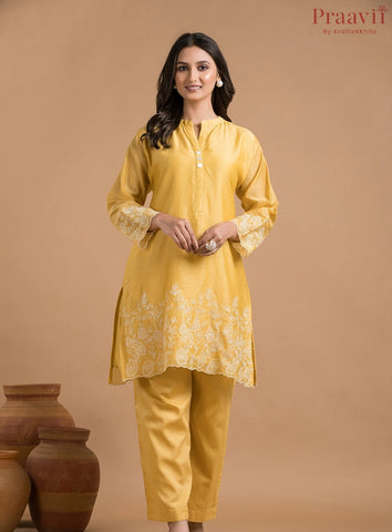 Yellow Mul Chanderi Coord Set