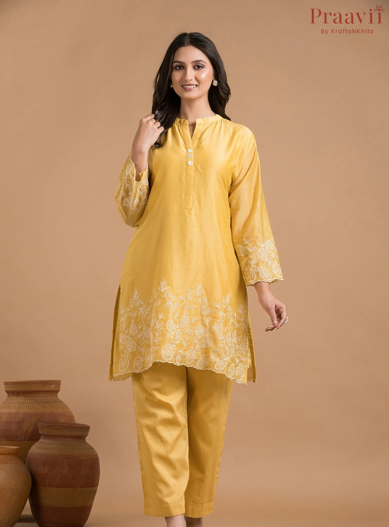 Yellow Mul Chanderi Coord Set