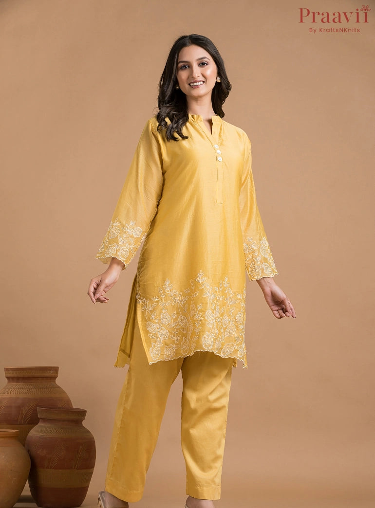 Yellow Mul Chanderi Coord Set