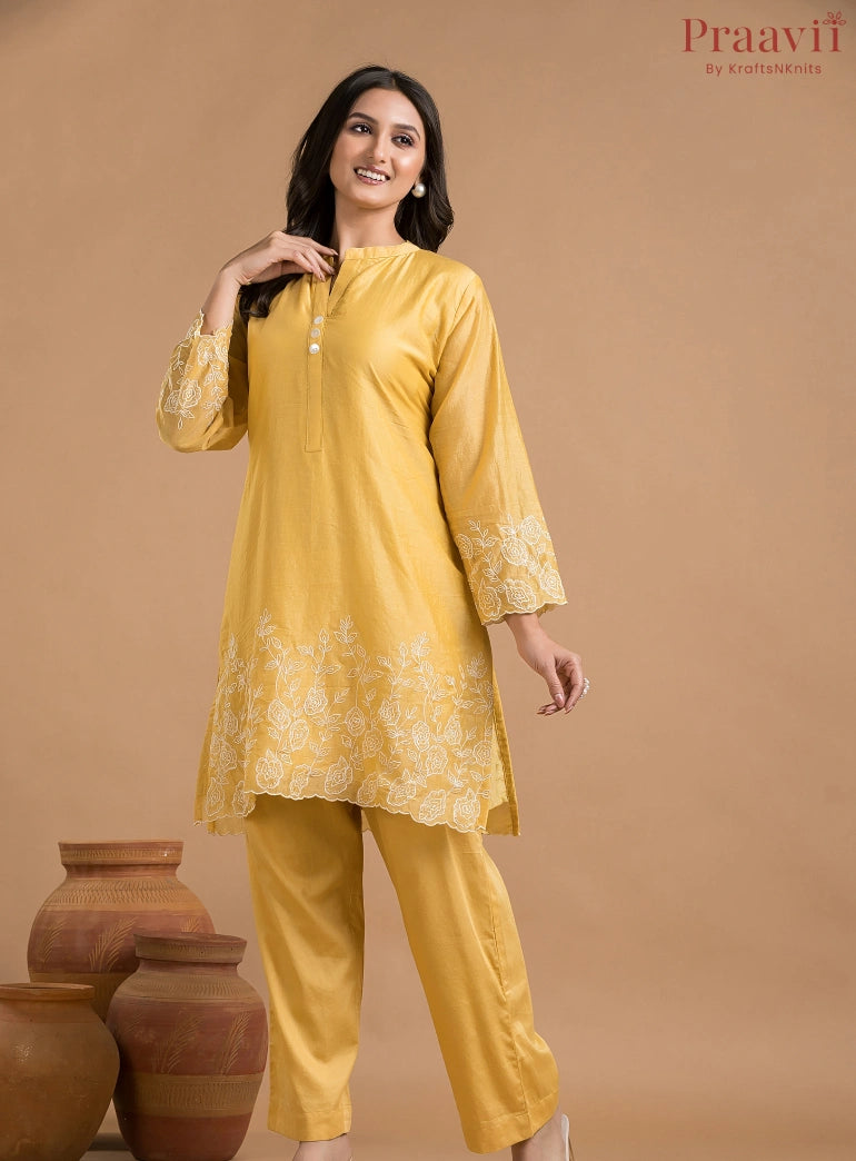 Yellow Mul Chanderi Coord Set