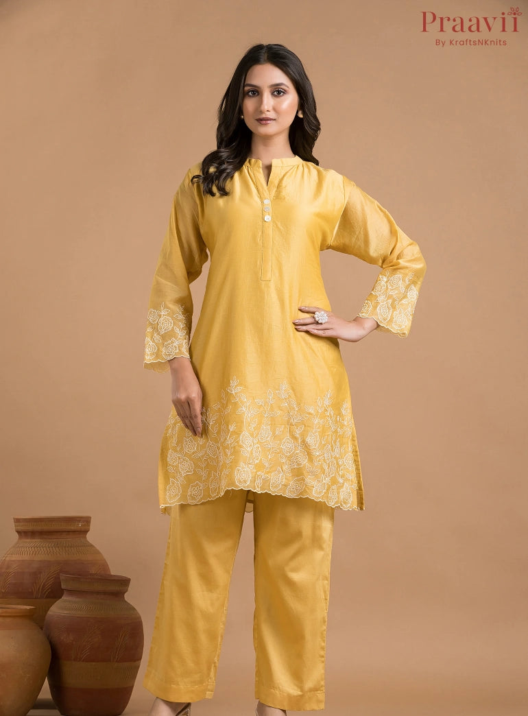 Yellow Mul Chanderi Coord Set