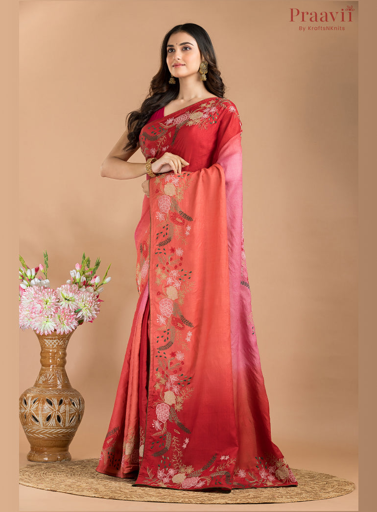 Peach Ombre Pure Gachi Tussar Saree