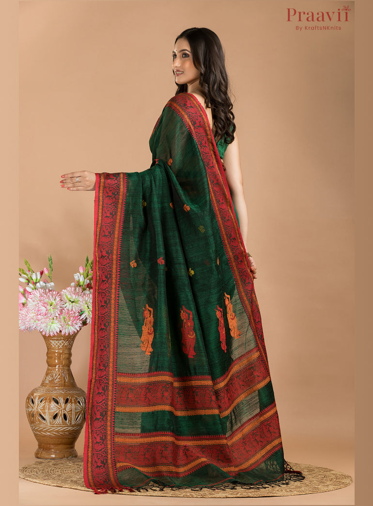 Bottle Green Pure Matka Baluchari Saree