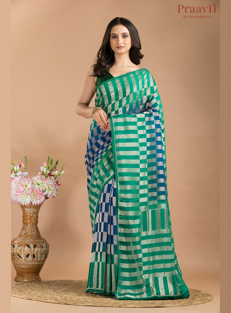 Blue and Green Khaddi Saree