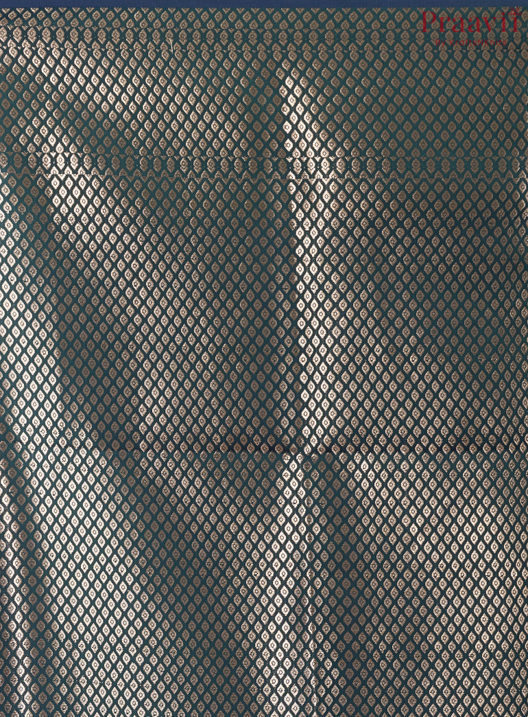 Dark teal blue semi silk saree with gold border