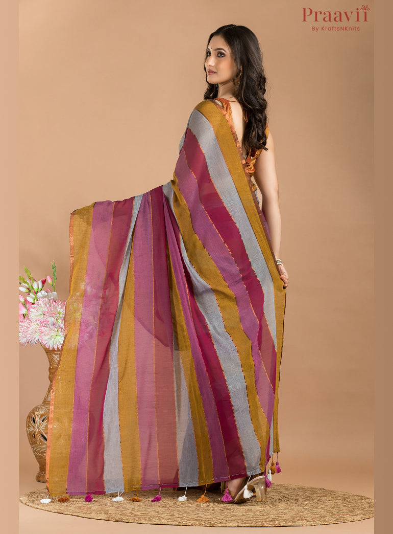 Multicolor Pure Mulmul Cotton Saree