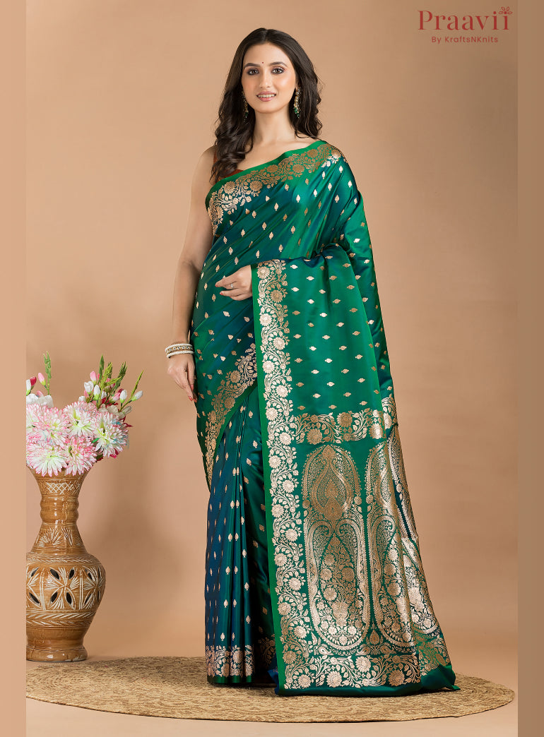 Two-Tone Bottle Green Banarasi Saree