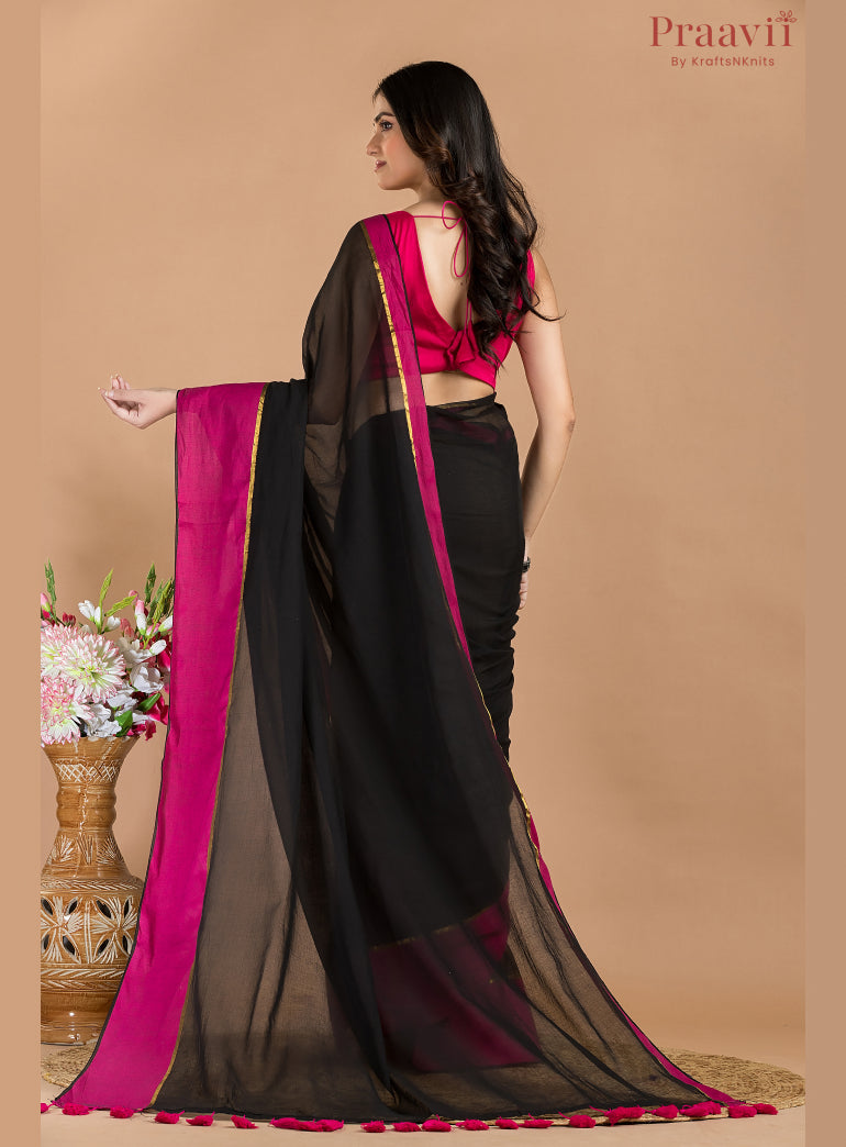 Black Mulmul Cotton Saree