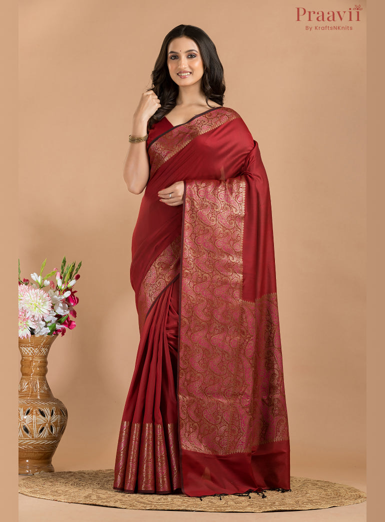 Maroon Matka Silk Saree with Zari Work