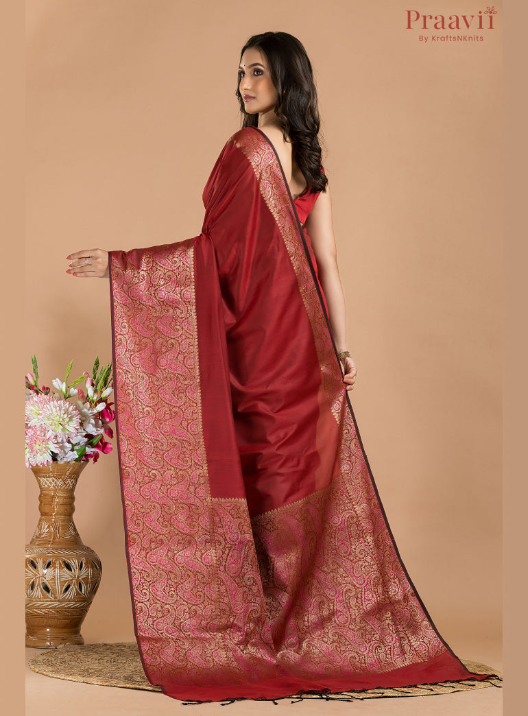 Maroon Matka Silk Saree with Zari Work