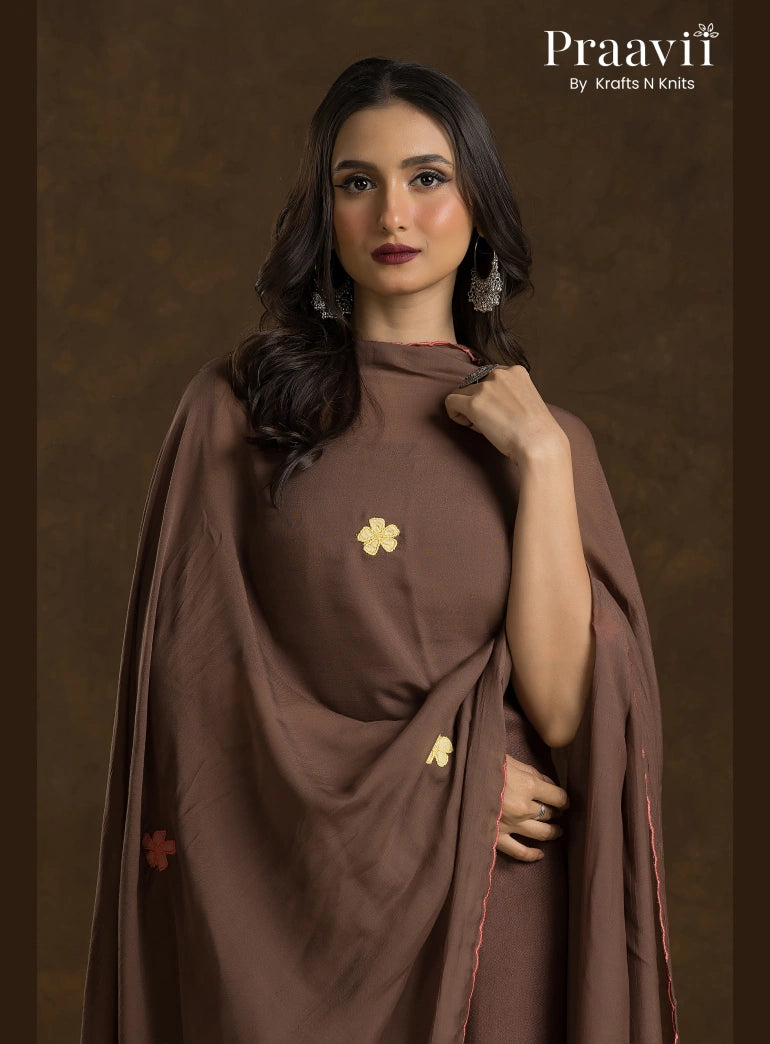 Toffee Brown Handwoven Blended Cotton Kurta Set