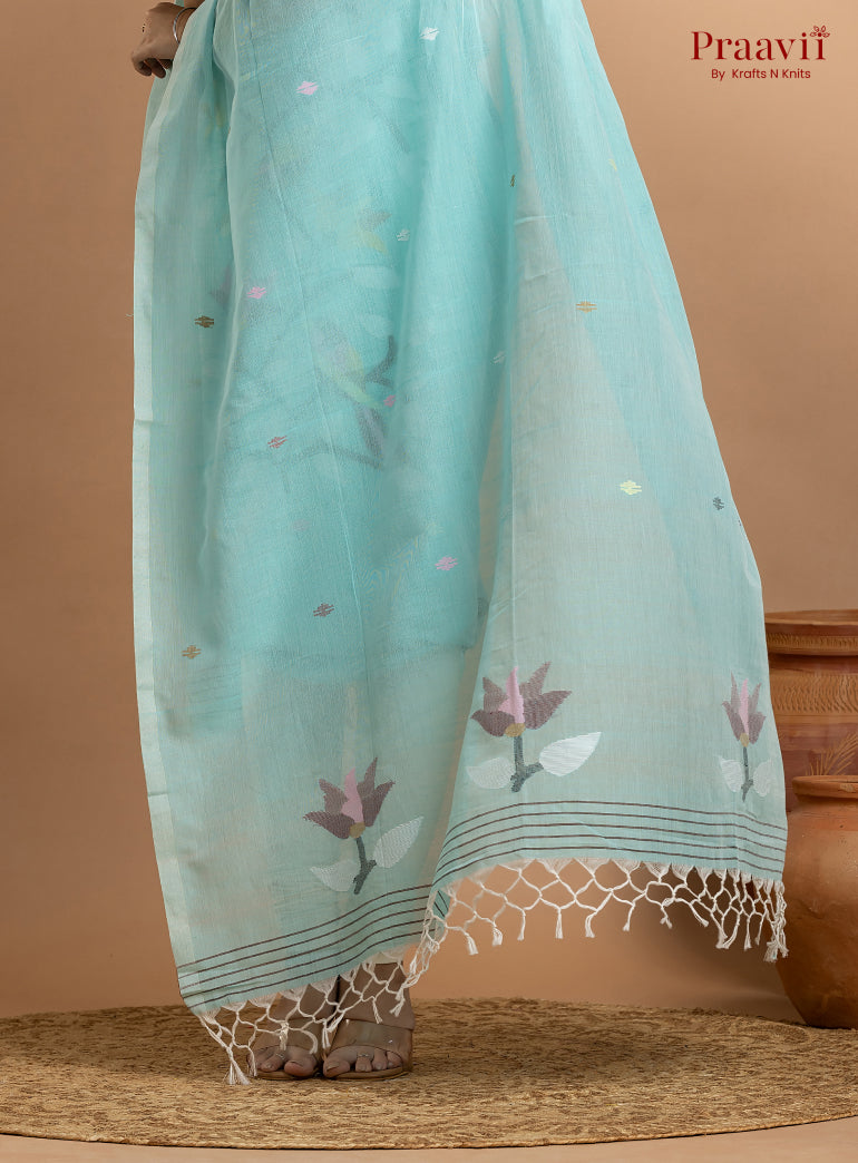 Sky Blue Unstitched Cotton Jamdani 2-Piece Suit Set