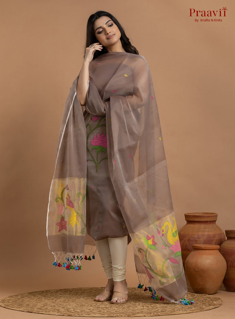 Light Brown Colour Unstitched Muslin Jamdani 2-Piece Suit Set