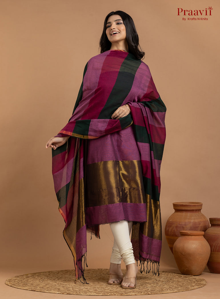 Magenta Unstitched Cotton with Tissue 2-Piece Suit Set