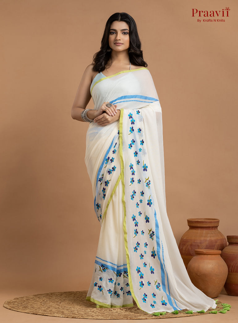 White Pure Mulmul Cotton Saree
