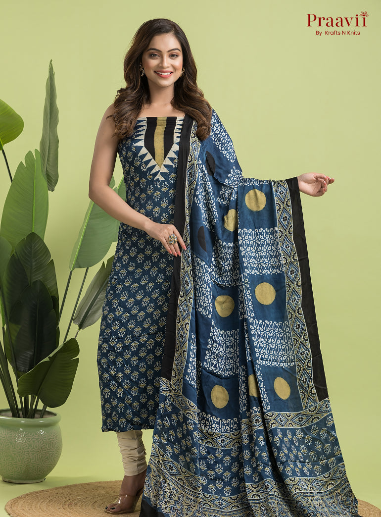 Royal Blue Ajrakh Modal Handblock Printed Suit Set