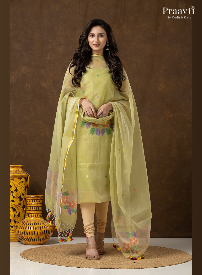 Sage Green Unstitched Muslin Jamdani 2-Piece Suit Set