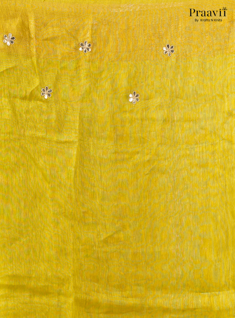 Lime Green Pure Silk Linen Saree with Gota Patti and Zardosi