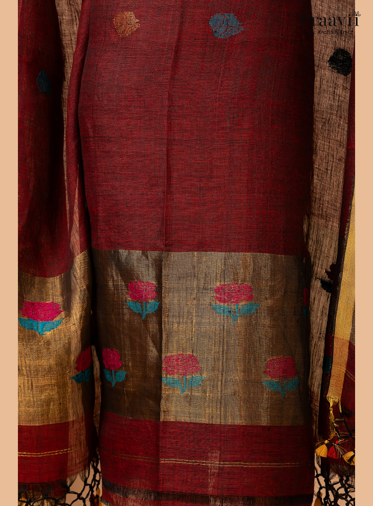Maroon Linen Tissue Jamdani 2-Piece Suit Set