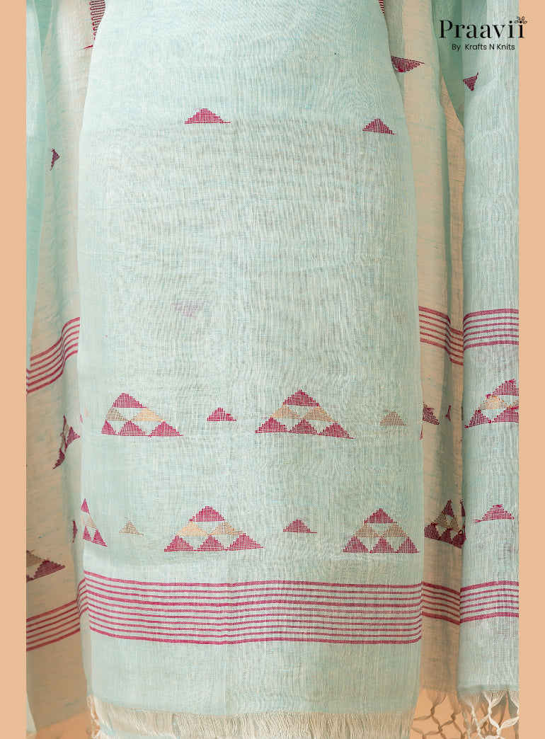 Powdery Blue Linen Lata Jamdani Handwoven 2-Piece Suit Set