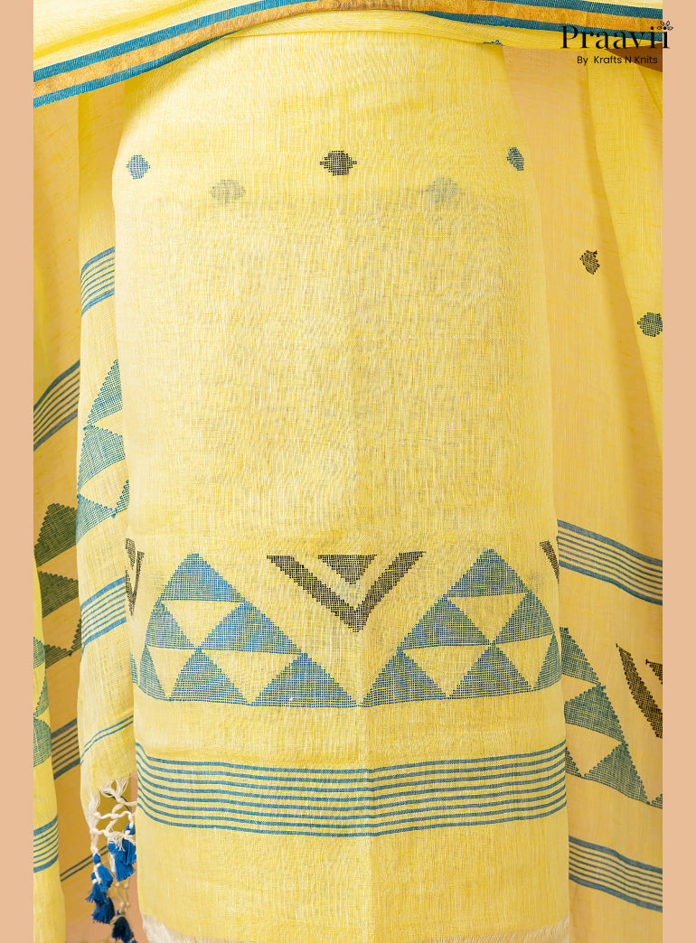 Lemon Yellow Linen Handwoven Jamdani 2-Piece Suit Set