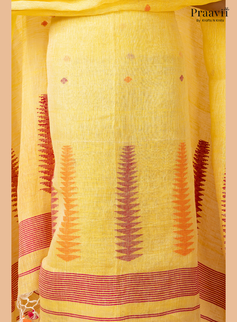 Chrome Yellow Linen Handwoven Jamdani 2-Piece Suit Set