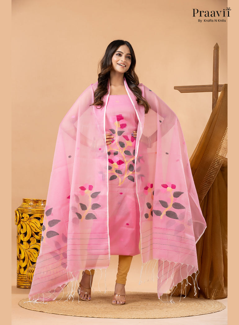 Soft Pink Muslin Handwoven Jamdani 2-Piece Suit Set
