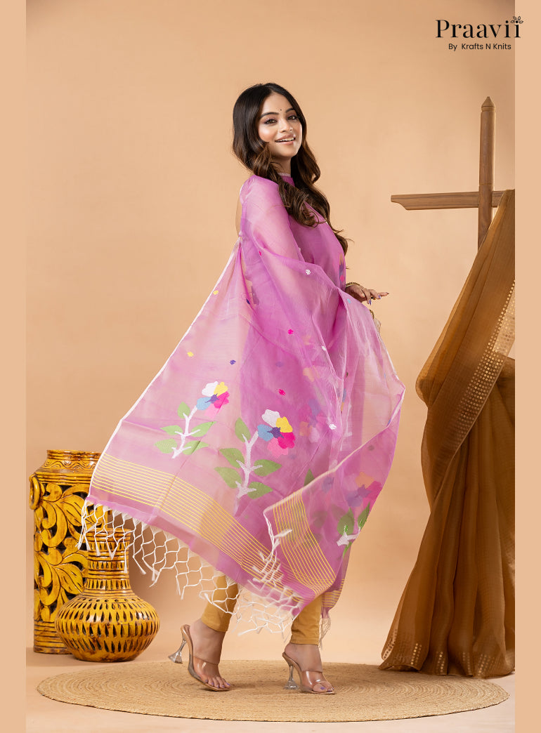 Lavender Pink Muslin Handwoven Jamdani 2-Piece Suit Set